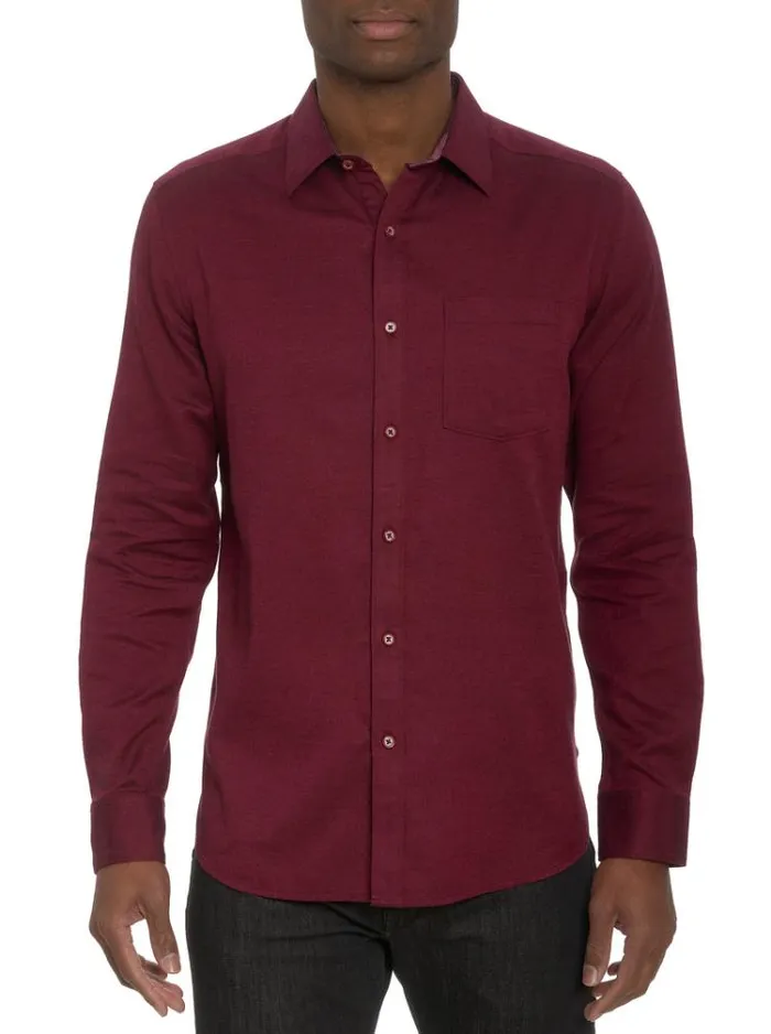 Men SANTA CROCE LONG SLEEVE BUTTON DOWN SHIRT Burgundy Robert Graham Button Down Shirts