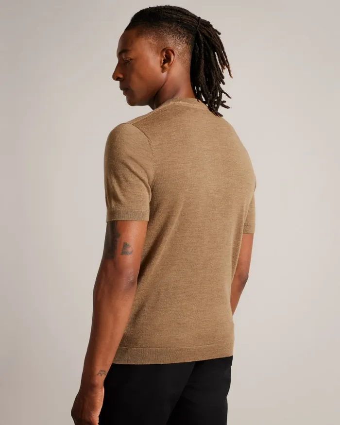 Men SENTI 8211 Short Sleeve Knitted TShirt Dark Tan Ted Baker Jumpers and Knitwear Men SENTI 8211 Short Sleeve Knitted TShirt Dark Tan Ted Baker Jumpers and Knitwear