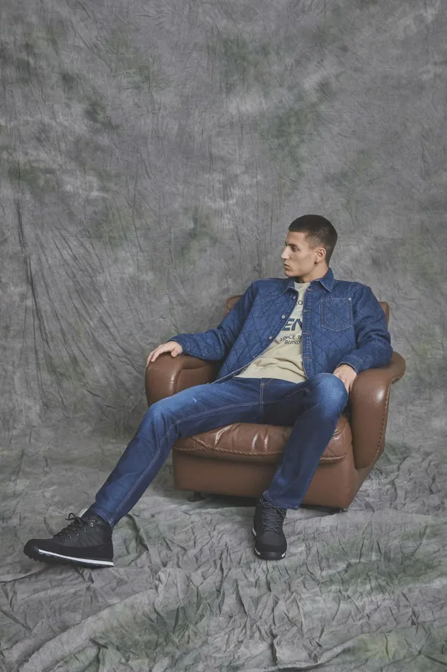 Men Shirts Blend Long Sleeved Shirt Denim Dark Blue