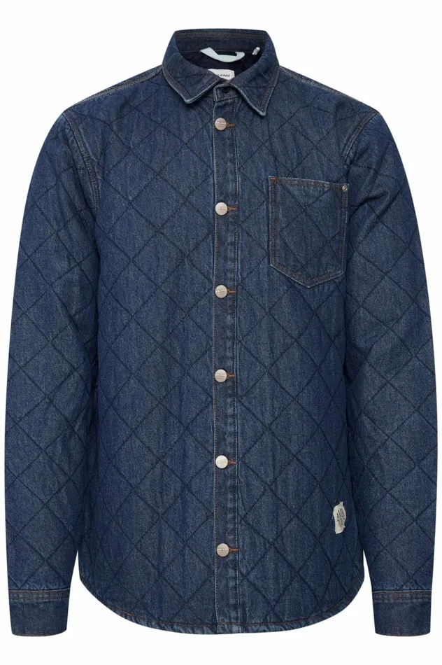 Men Shirts Blend Long Sleeved Shirt Denim Dark Blue