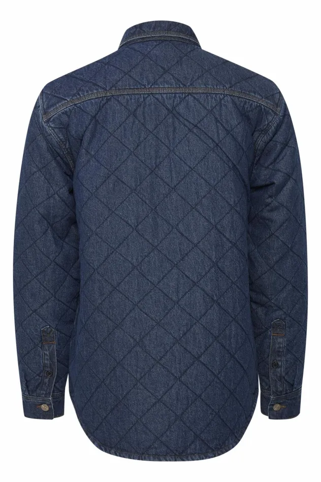 Men Shirts Blend Long Sleeved Shirt Denim Dark Blue