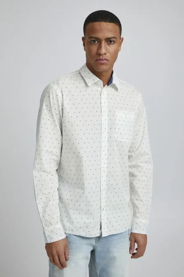 Men Shirts Blend Long Sleeved Shirt Snow White