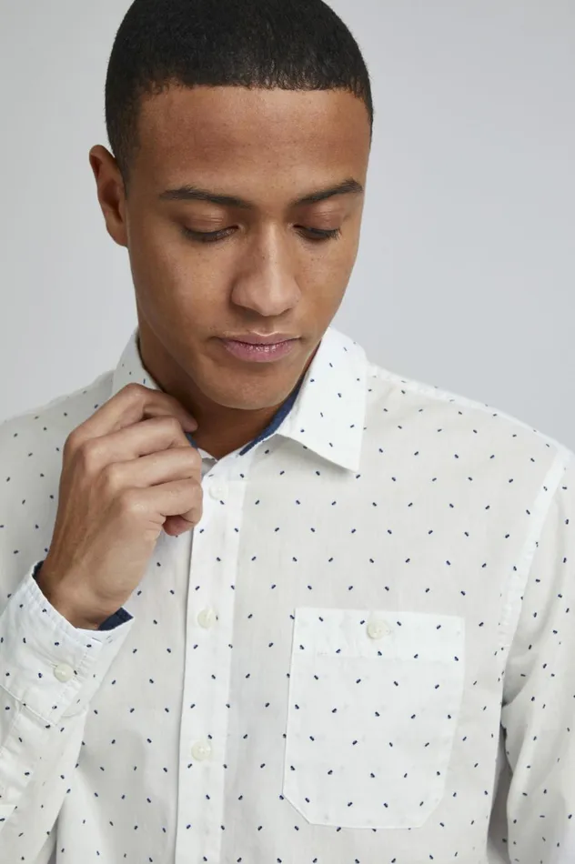 Men Shirts Blend Long Sleeved Shirt Snow White