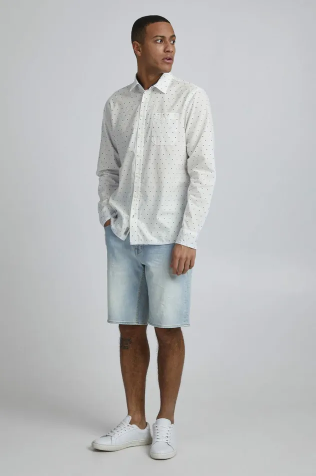 Men Shirts Blend Long Sleeved Shirt Snow White