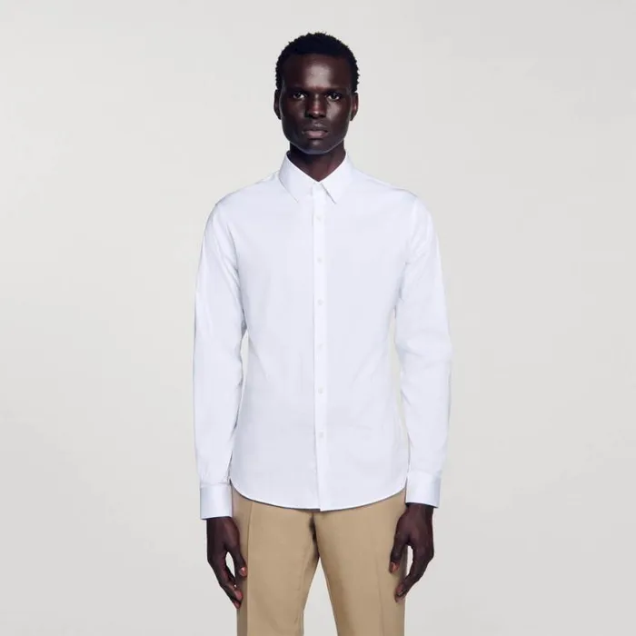 Men Shirts SANDRO Fitted Stretch Cotton Shirt White