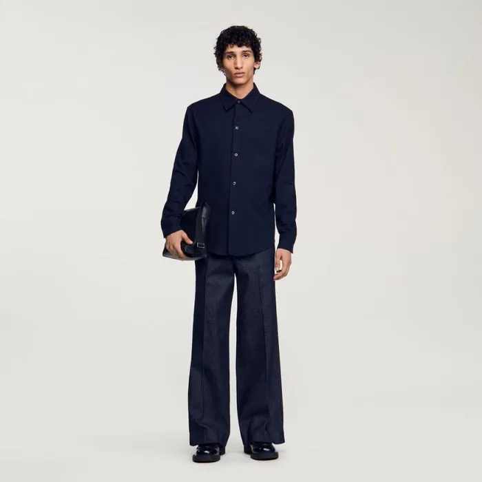 Men Shirts SANDRO Flannel Shirt Navy Blue