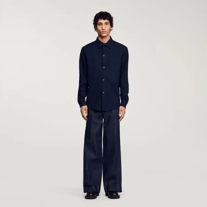 Men Shirts SANDRO Flannel Shirt Navy Blue