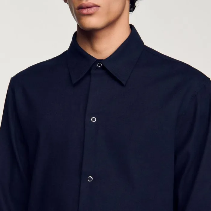Men Shirts SANDRO Flannel Shirt Navy Blue
