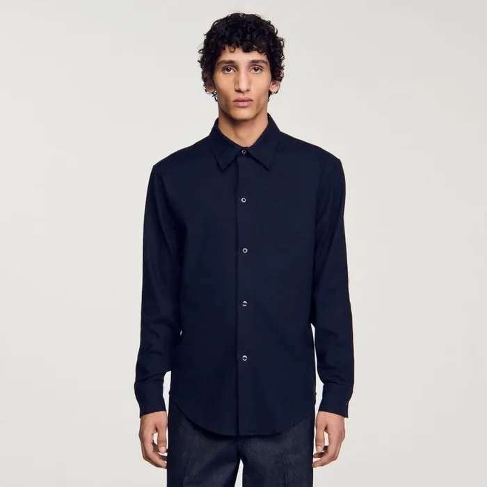 Men Shirts SANDRO Flannel Shirt Navy Blue