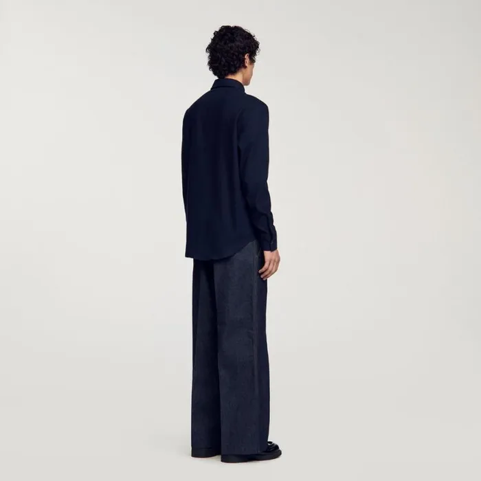 Men Shirts SANDRO Flannel Shirt Navy Blue