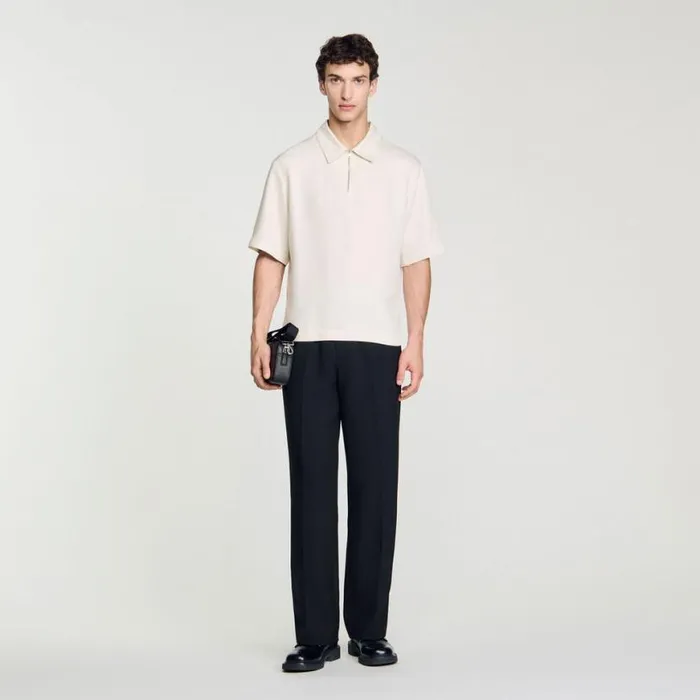 Men Shirts SANDRO Loosefit Shirt With Zipped Collar Ecru