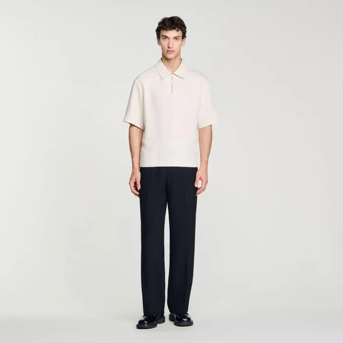 Men Shirts SANDRO Loosefit Shirt With Zipped Collar Ecru