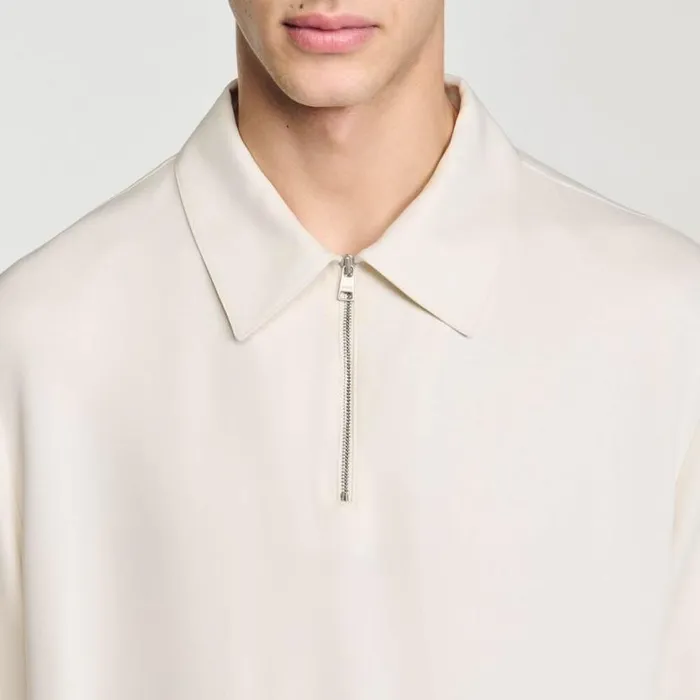 Men Shirts SANDRO Loosefit Shirt With Zipped Collar Ecru