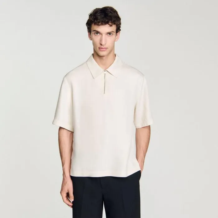 Men Shirts SANDRO Loosefit Shirt With Zipped Collar Ecru