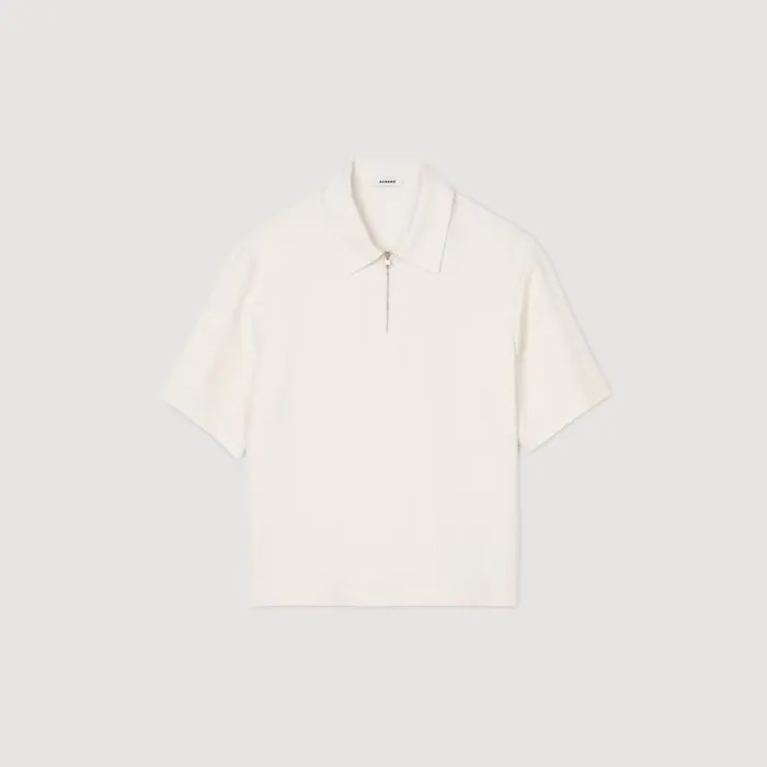 Men Shirts SANDRO Loosefit Shirt With Zipped Collar Ecru