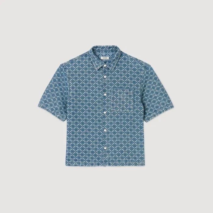 Men Shirts SANDRO Square Cross Denim Shirt Sky Blue
