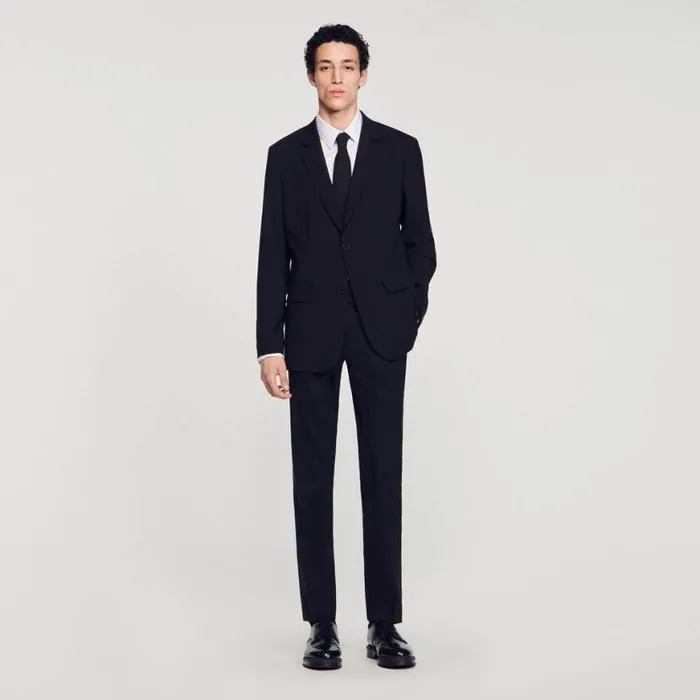 Men Suits and Blazers SANDRO Virgin Wool Suit Jacket Black