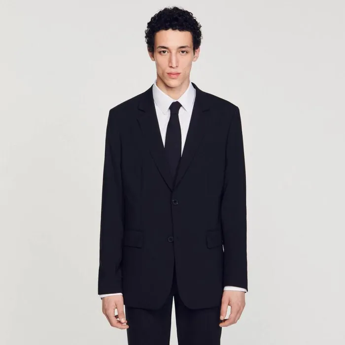 Men Suits and Blazers SANDRO Virgin Wool Suit Jacket Black