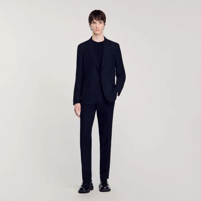Men Suits and Blazers SANDRO Wool Suit Jacket Navy Blue