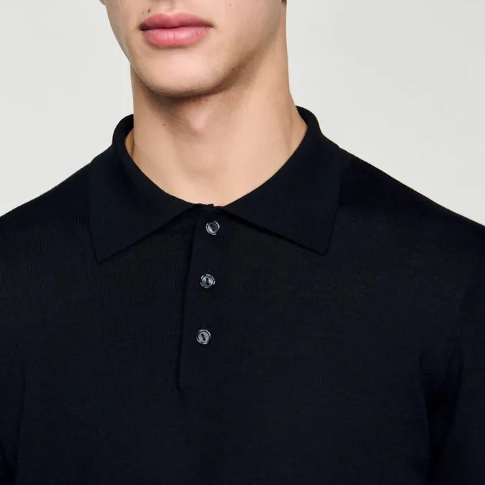 Men Sweaters and Cardigans SANDRO Fine Knit Polo Shirt Black