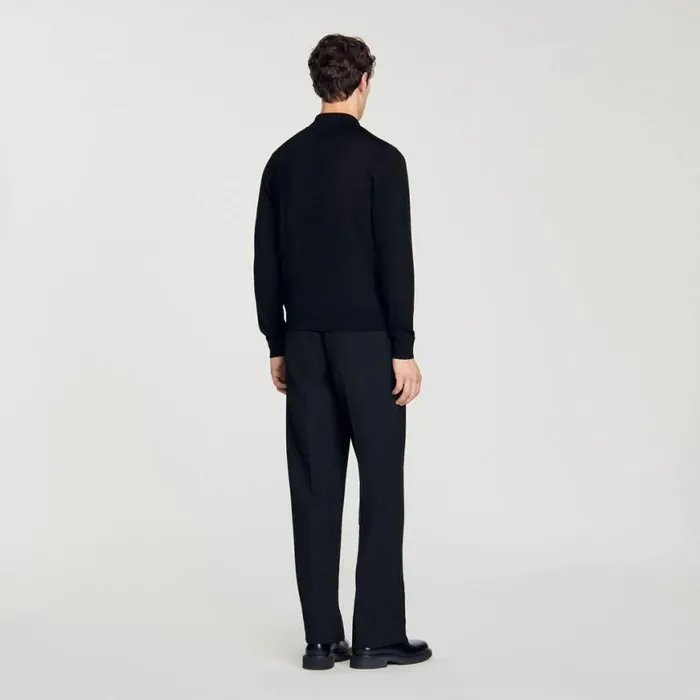 Men Sweaters and Cardigans SANDRO Fine Knit Polo Shirt Black