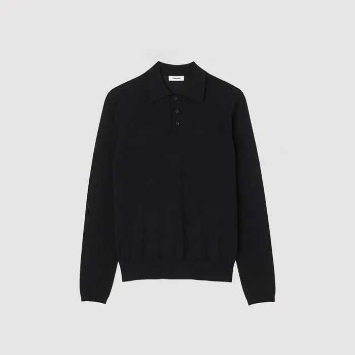 Men Sweaters and Cardigans SANDRO Fine Knit Polo Shirt Black