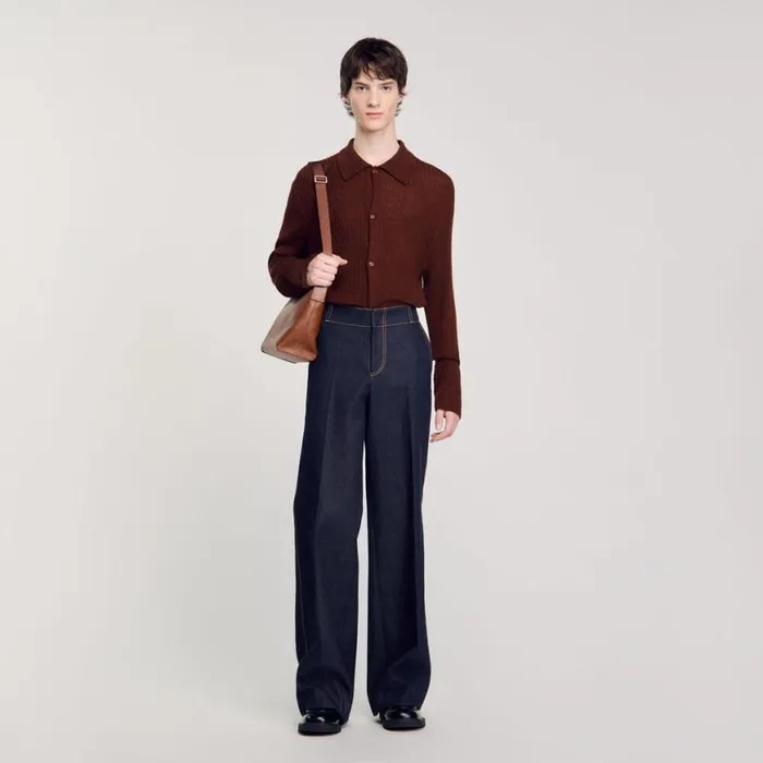 Men Sweaters and Cardigans SANDRO Knit Shirt Cognac