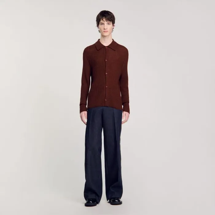 Men Sweaters and Cardigans SANDRO Knit Shirt Cognac