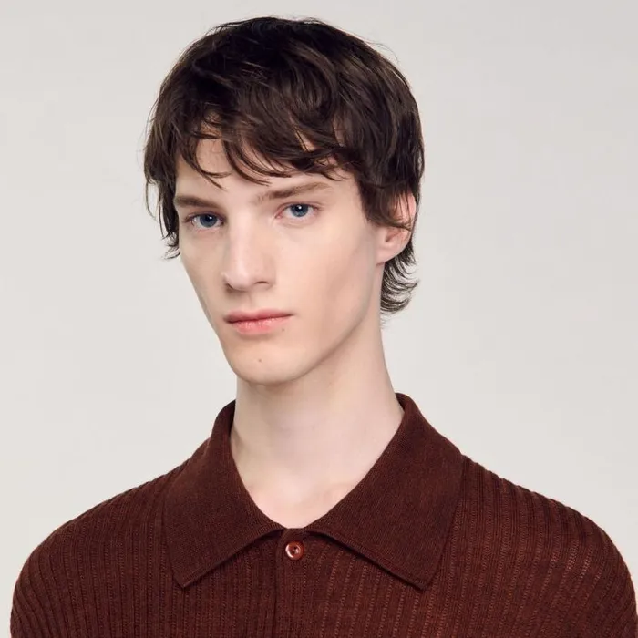 Men Sweaters and Cardigans SANDRO Knit Shirt Cognac