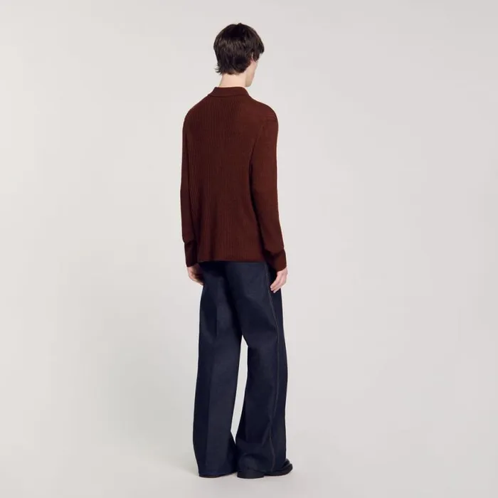 Men Sweaters and Cardigans SANDRO Knit Shirt Cognac