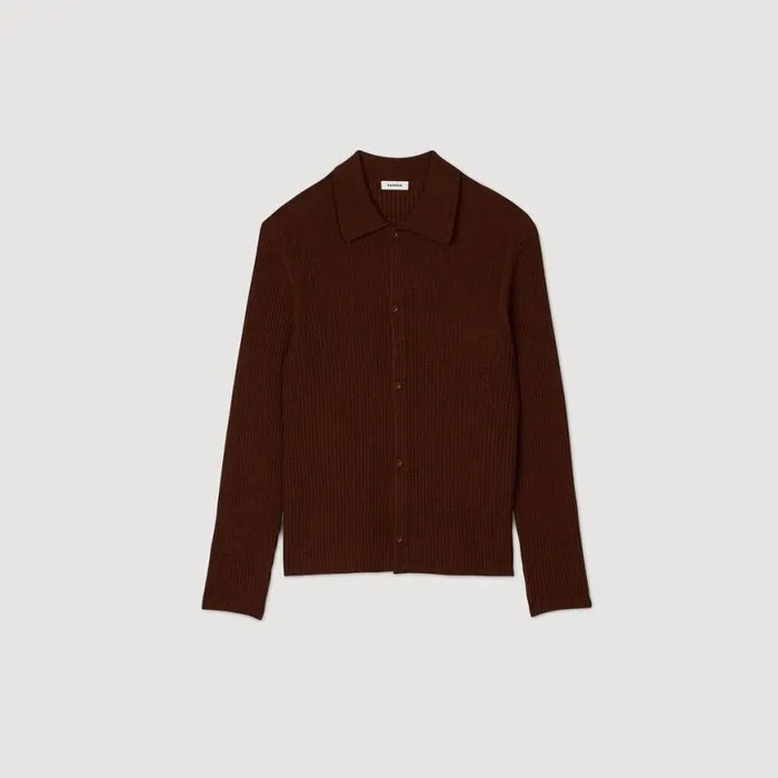 Men Sweaters and Cardigans SANDRO Knit Shirt Cognac