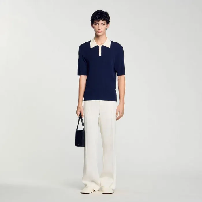 Men Sweaters and Cardigans SANDRO Twotone Polo Shirt Navy Blue