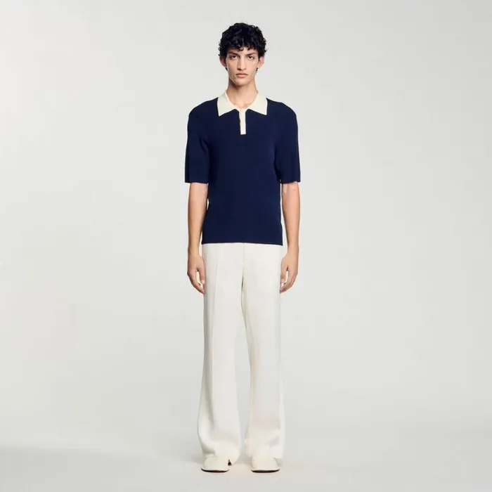 Men Sweaters and Cardigans SANDRO Twotone Polo Shirt Navy Blue