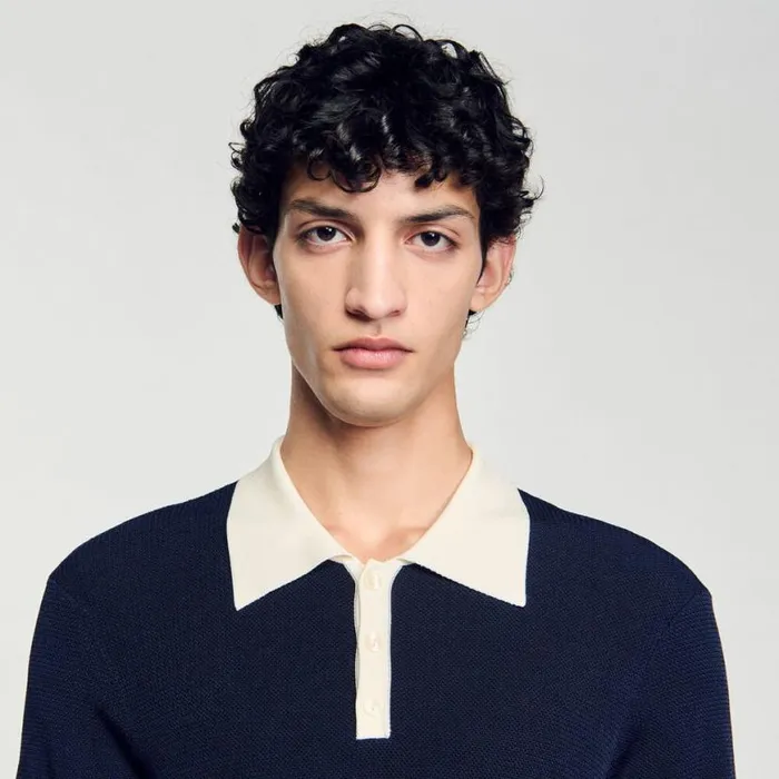Men Sweaters and Cardigans SANDRO Twotone Polo Shirt Navy Blue