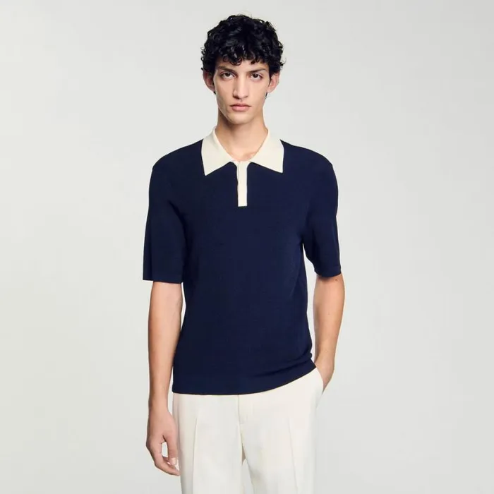 Men Sweaters and Cardigans SANDRO Twotone Polo Shirt Navy Blue