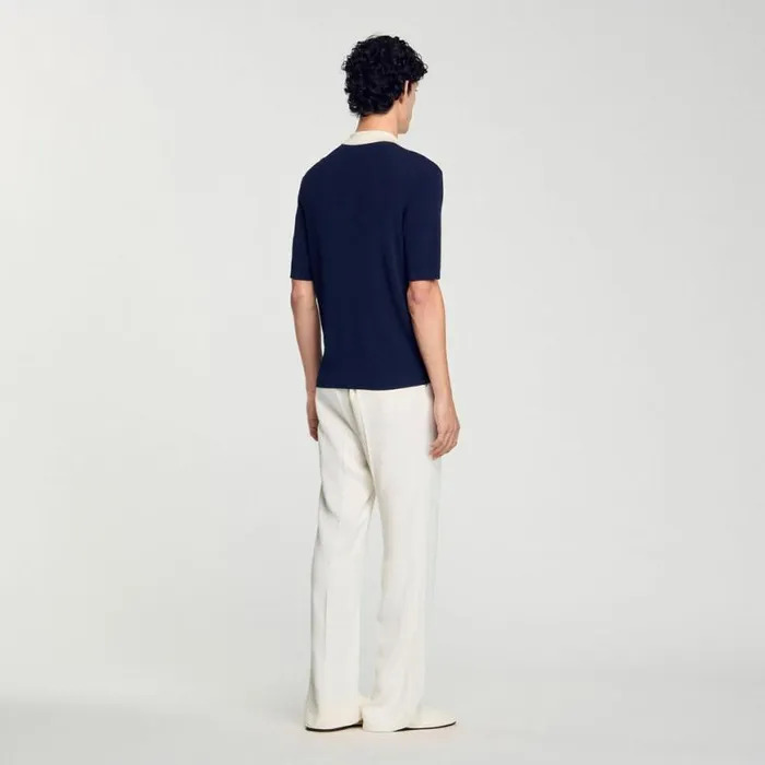 Men Sweaters and Cardigans SANDRO Twotone Polo Shirt Navy Blue