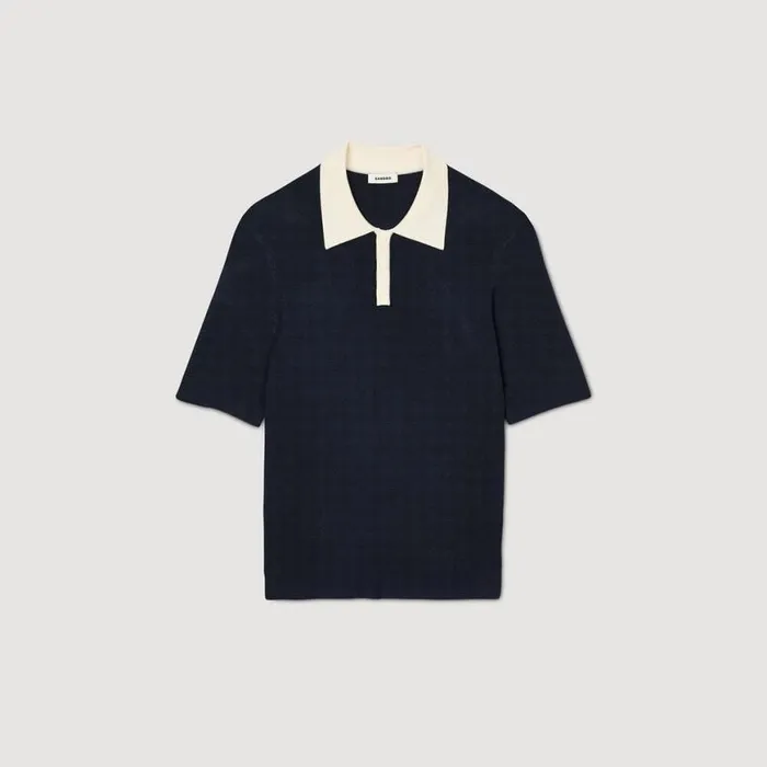 Men Sweaters and Cardigans SANDRO Twotone Polo Shirt Navy Blue