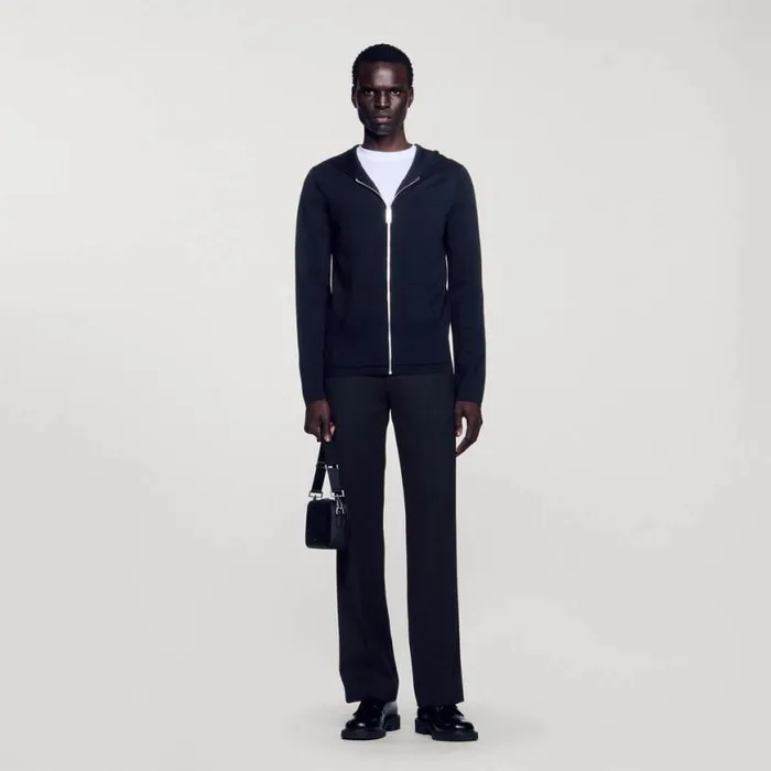 Men Sweaters and Cardigans SANDRO Zipped Cardigan With Hood Black