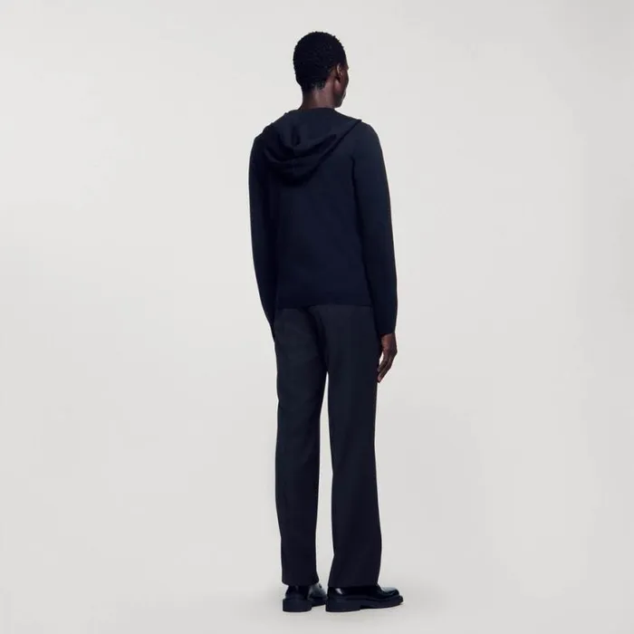 Men Sweaters and Cardigans SANDRO Zipped Cardigan With Hood Black Men Sweaters and Cardigans SANDRO Zipped Cardigan With Hood Black