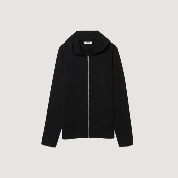 Men Sweaters and Cardigans SANDRO Zipped Cardigan With Hood Black Men Sweaters and Cardigans SANDRO Zipped Cardigan With Hood Black