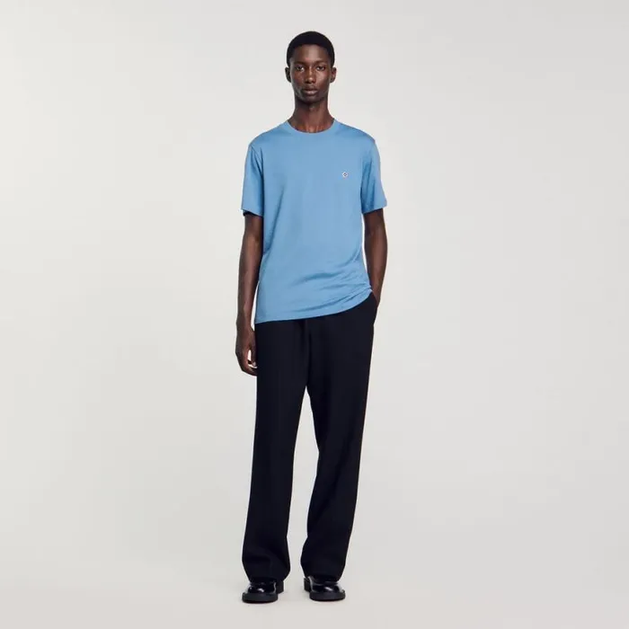 Men Tshirts and Polos SANDRO Tshirt With Square Cross Patch Blue Jean