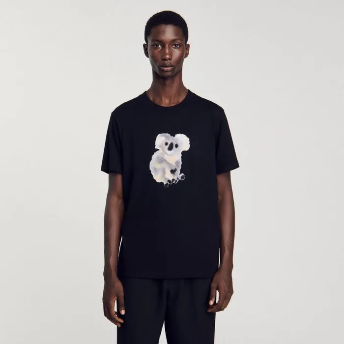 Men Tshirts and Polos SANDRO Wild Animals Tshirt Black