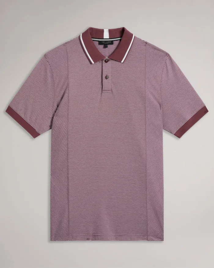 Men TAIGAA 8211 Short Sleeve Regular Striped Panelled Polo Maroon Ted Baker Polo Shirts