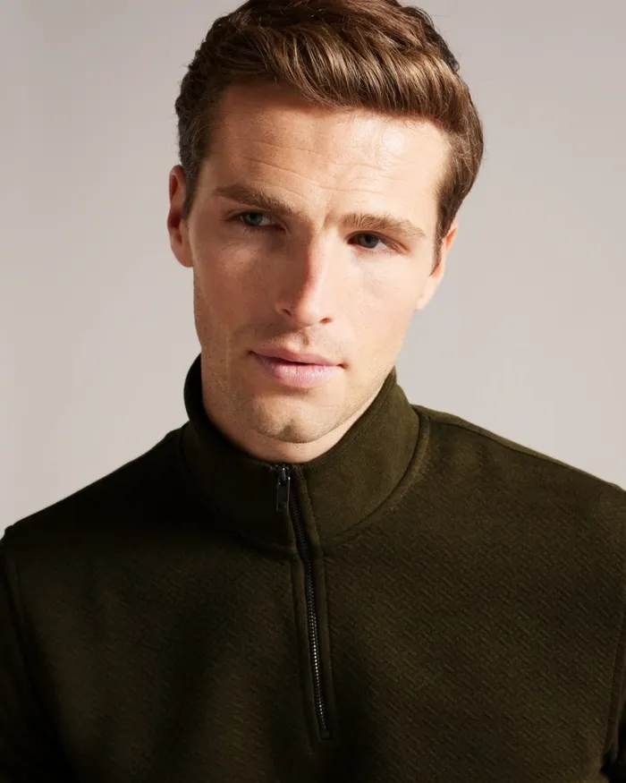 Men TOLTI 8211 Quilted Jersey Half Zip Jumper Khaki Ted Baker Jumpers and Knitwear Men TOLTI 8211 Quilted Jersey Half Zip Jumper Khaki Ted Baker Jumpers and Knitwear