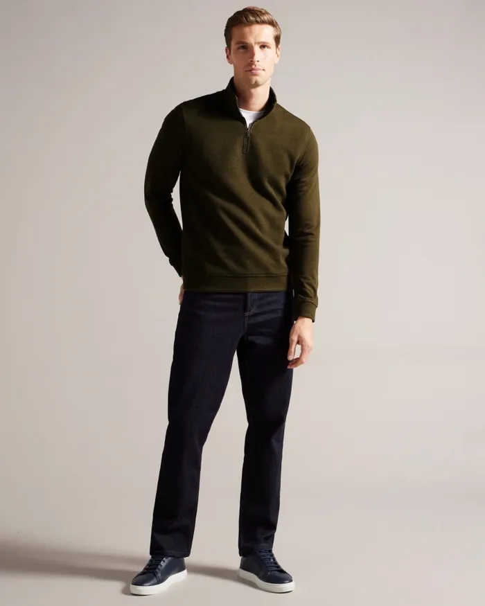Men TOLTI 8211 Quilted Jersey Half Zip Jumper Khaki Ted Baker Jumpers and Knitwear Men TOLTI 8211 Quilted Jersey Half Zip Jumper Khaki Ted Baker Jumpers and Knitwear
