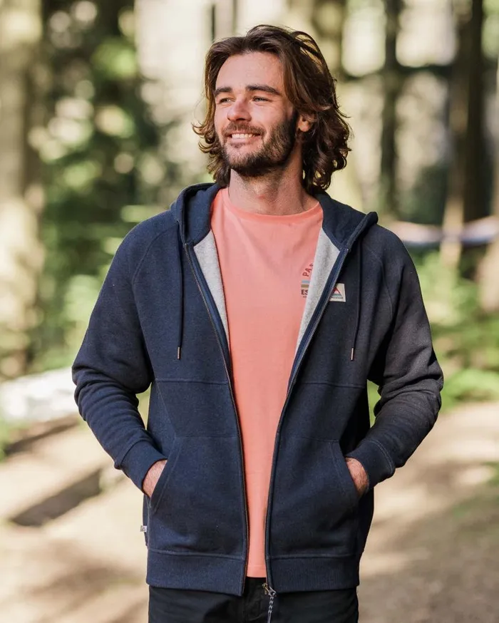 Men Tops Passenger Heritage Full Zip Recycled Cotton Hoodie Deep Navy Marl Deep Navy Marl