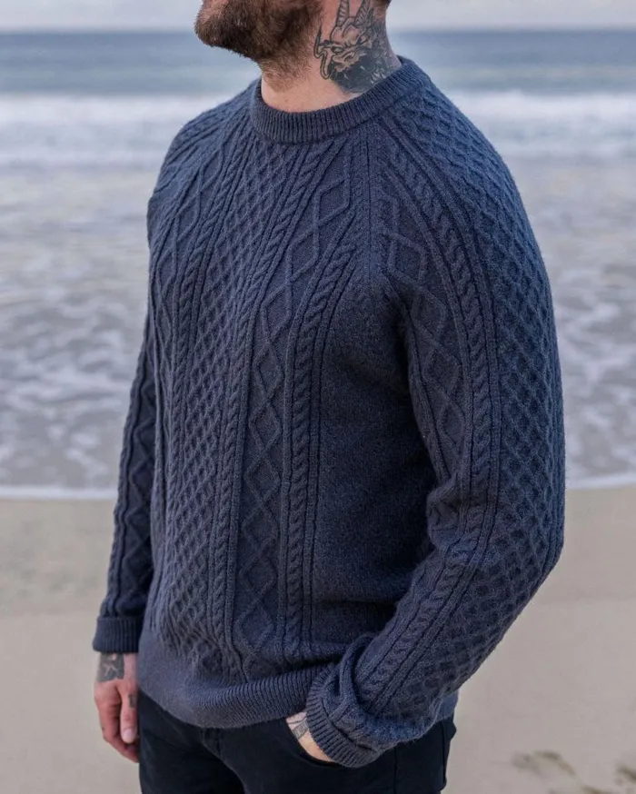 Men Tops Passenger Sandbar Cable Knitted Jumper Charcoal Charcoal
