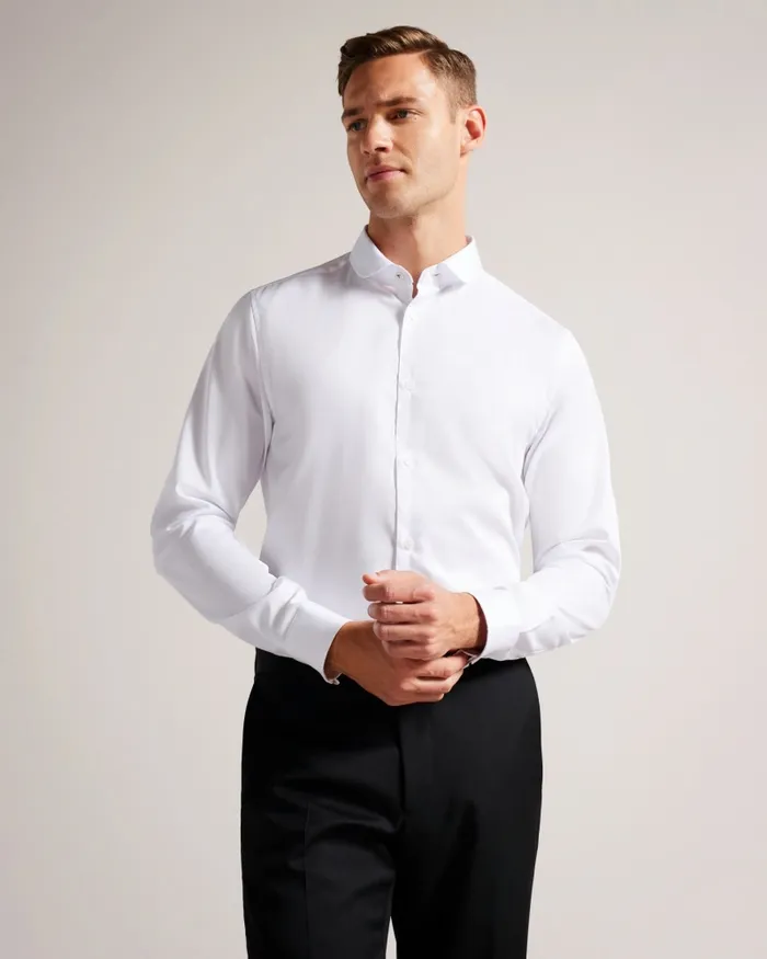 Men WITFOR 8211 Long Sleeve Rounded Collar Shirt White Ted Baker Shirts Men WITFOR 8211 Long Sleeve Rounded Collar Shirt White Ted Baker Shirts