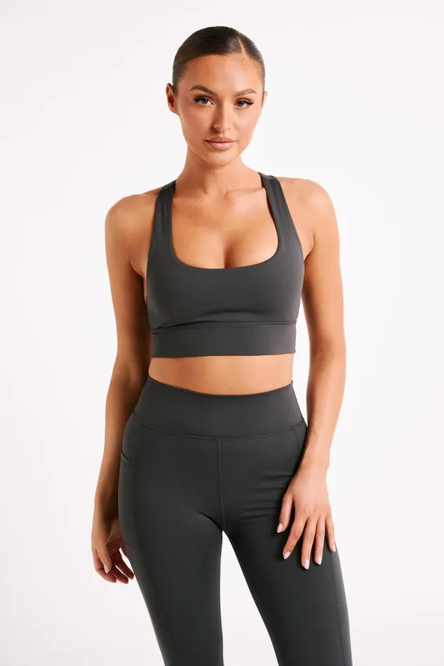 Meshki Activewear Thea Racerback Crop Top 8211 Charcoal Charcoal 8211 Women
