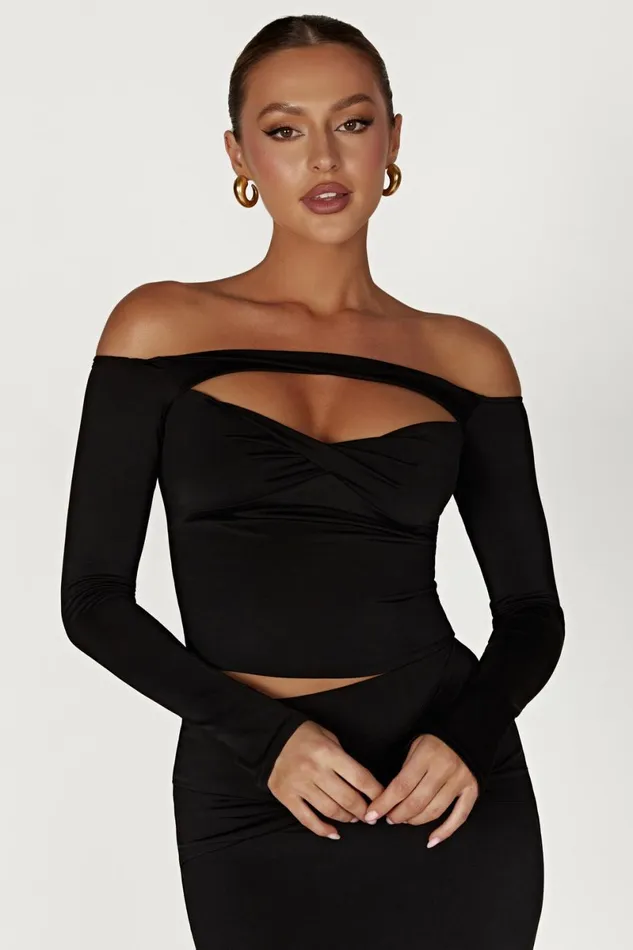 Meshki Bachelorette Ceri Off Shoulder Long Sleeve Top 8211 Black Black 8211 Women